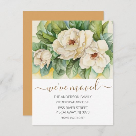 Wir haben das Floral Magnolia Gold Script Moving Ankündigung (Vorne/Hinten)