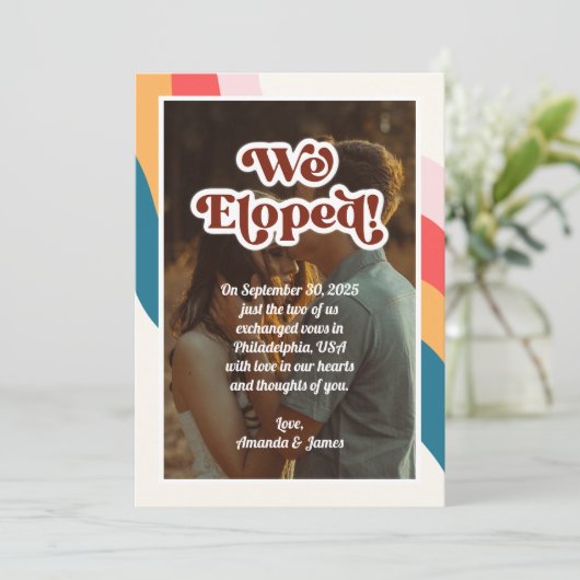 Wir haben das moderne Foto Groovy Retro 70er Weddi Ankündigung (Stehend Vorderseite)