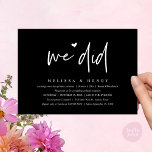 Wir haben das moderne Hochzeitstreffen Empfang Din Einladung<br><div class="desc">Markieren Sie den Anfang Ihrer Ewigkeit mit Eleganz mit unserer zeitgenössischen Schwarz-weißen Thema Hochzeitsfeier Empfang Dinner Party Einladungskarte, "We did". Diese Einladung eignet sich perfekt für Paare, die ihren fröhlichen Anlass ausdehnen und mit einem Hauch von Verspieltheit die Bühne für eine unvergessliche Veranstaltung geben. Das zeitlose Design des Drehbuchs verleiht...</div>