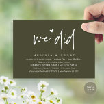 Wir haben das moderne Hochzeitstreffen Empfang Din Einladung<br><div class="desc">Mit unserer rustikal-grün-geprägten Hochzeitsfeier Empfang Dinner Party mit der Einladungskarte "We did" markieren Sie den Anfang Ihrer Ewigkeit mit Eleganz. Diese Einladung eignet sich perfekt für Paare, die ihren fröhlichen Anlass ausdehnen und mit einem Hauch von Verspieltheit die Bühne für eine unvergessliche Veranstaltung geben. Das zeitlose Design des Drehbuchs verleiht...</div>