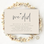 Wir haben das moderne Hochzeitstreffen Empfang Din Einladung<br><div class="desc">Markieren Sie den Anfang Ihrer Ewigkeit mit Eleganz mit unserer zeitgenössischen klassisch cremegrauen Thema Hochzeit Empfang Dinner Party feiert Einladungskarte, "We did". Diese Einladung eignet sich perfekt für Paare, die ihren fröhlichen Anlass ausdehnen und mit einem Hauch von Verspieltheit die Bühne für eine unvergessliche Veranstaltung geben. Das zeitlose Design des...</div>