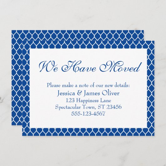 Wir haben das schöne, weiße Ogee Muster auf blau v Begleitkarte (Vorne/Hinten)