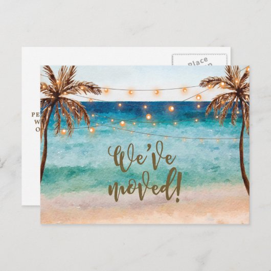 Wir haben den Adresswechsel der Szene am Strand ve Einladungspostkarte (Vorne/Hinten)