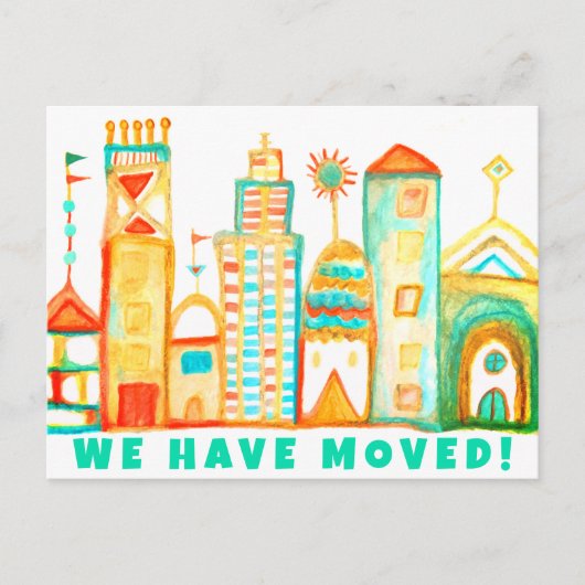 Wir haben den Adresswechsel in Aquarellstadt vorge Postkarte (Vorderseite)