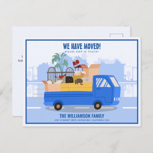 Wir haben den blauen LKW auf der Straße bewegt Ankündigungspostkarte (Vorne/Hinten)