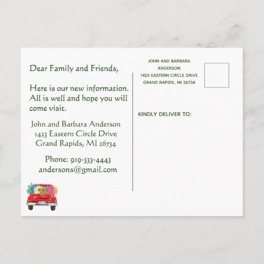 Wir haben den Blumenzaun auf dem Lande umgezogen Ankündigungspostkarte (Rückseite)