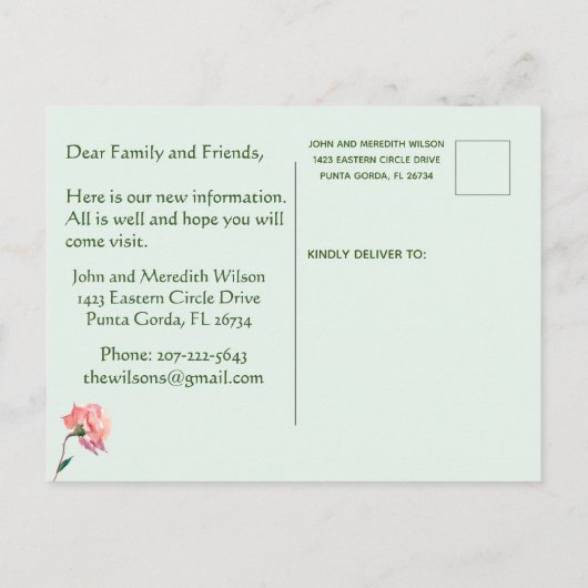 Wir haben den Eukalyptus Green Floral Move verscho Ankündigungspostkarte (Rückseite)