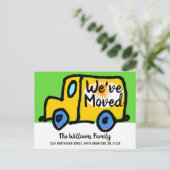 Wir haben den gelben LKW umgezogen - neue Adresse Ankündigungspostkarte (Stehend Vorderseite)