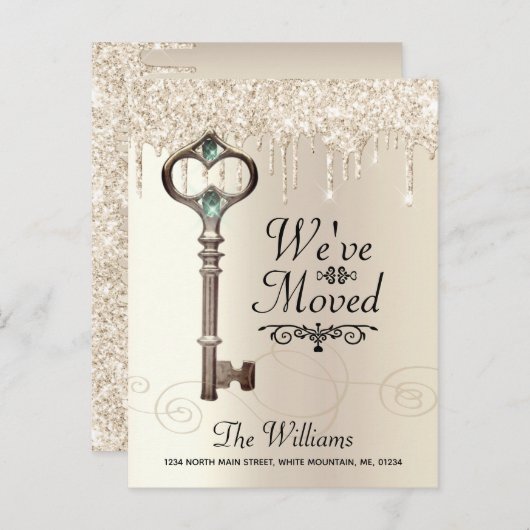 Wir haben den Glitzer "Schlüsseltreiber" verschobe Ankündigungspostkarte (Vorne/Hinten)