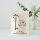 Wir haben den Glitzer "Schlüsseltreiber" verschobe Ankündigungspostkarte (Stehend Vorderseite)