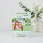 Wir haben den Hund mit rotem LKW in die Landschaft Ankündigung (Stehend Vorderseite)