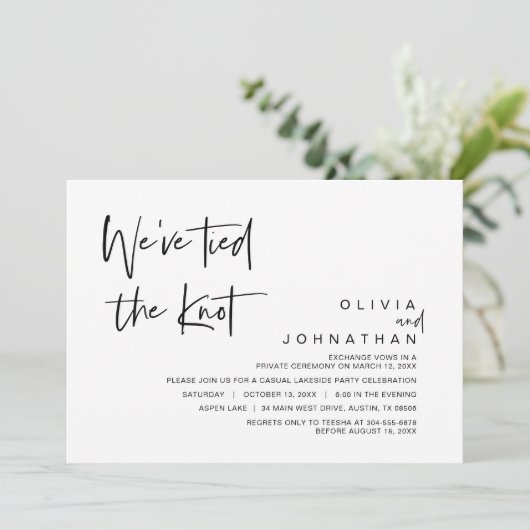 Wir haben den Knoten gefesselt, Hochzeitsfeier-Par Einladung (Stehend Vorderseite)