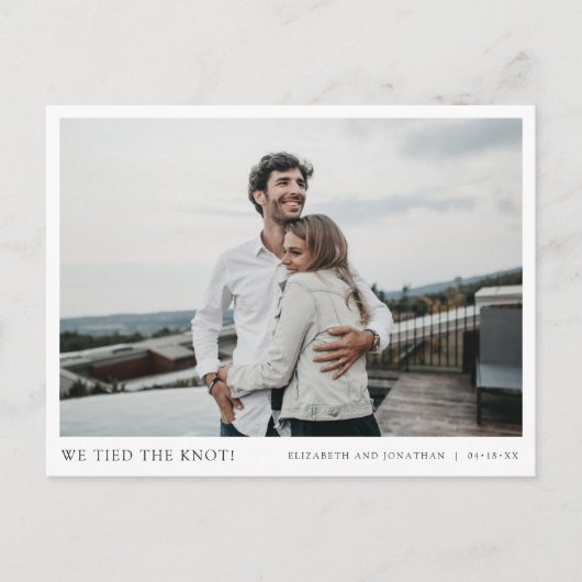 Wir haben den Knoten getippt! Hochzeit des moderne Ankündigungspostkarte (Vorderseite)