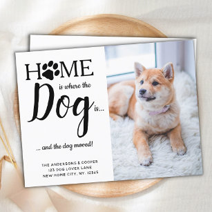 Wir haben den neuen Adress Pet Foto-Hund verschobe Postkarte