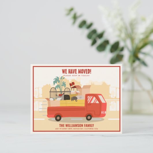 Wir haben den roten LKW auf der Straße bewegt Ankündigungspostkarte (Stehend Vorderseite)