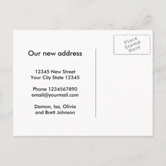 Wir haben den Schriftart mit schwarz-weißem Skript Ankündigungspostkarte (Rückseite)