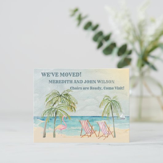 Wir haben den Wasserfarben Ocean Beach Budget Move Ankündigung (Stehend Vorderseite)