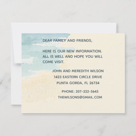 Wir haben den Wasserfarben Ocean Beach Budget Move Ankündigung (Rückseite)