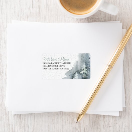 Wir haben den Wasserfarben-Winterwald verschoben Adressaufkleber (Insitu)