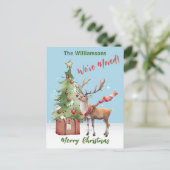 Wir haben den Weihnachtsbaum der Rentiere umgezoge Ankündigungspostkarte (Stehend Vorderseite)