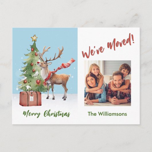 Wir haben den Weihnachtsbaum des Fotos verschoben Ankündigungspostkarte (Vorderseite)