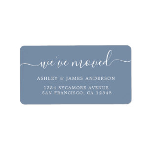 Wir haben Denim Blue New Address Label verschoben Adressaufkleber