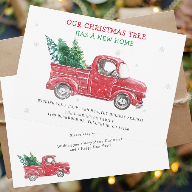 Wir haben die Ankündigung über Weihnachtsfeiertage (Christmas Red Truck Festive Family Moving Announcement Change of Address Card)