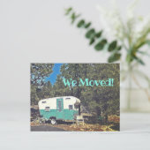 Wir haben die Ankündigung Vintagen Camping Trailer Postkarte (Stehend Vorderseite)