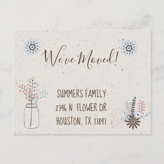 Wir haben die Blumenankündigung "New Address" mode Ankündigungspostkarte (Vorderseite)