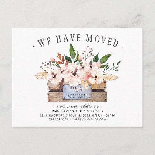 Wir haben die Boho Blume Box bewegt Ankündigung (Vorderseite)