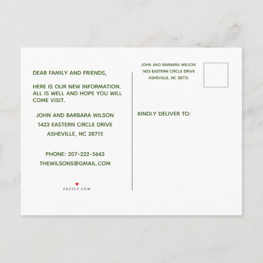 Wir haben die Classic City Apartments verschoben Ankündigungspostkarte (Rückseite)