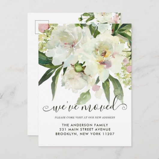 Wir haben die elegante botanische Peonbewegung der Ankündigungspostkarte (Vorne/Hinten)