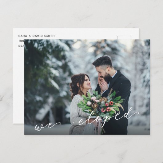 Wir haben die Elopement Hochzeit Ankündigung Postk (Vorne/Hinten)