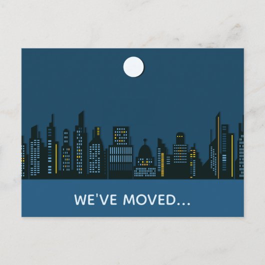 Wir haben die Gebäude der Stadt umgezogen Ankündigungspostkarte (Vorderseite)