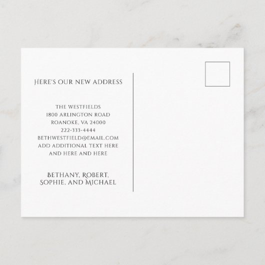 Wir haben die grüne Eukalyptus-neue Adresse übertr Ankündigungspostkarte (Rückseite)