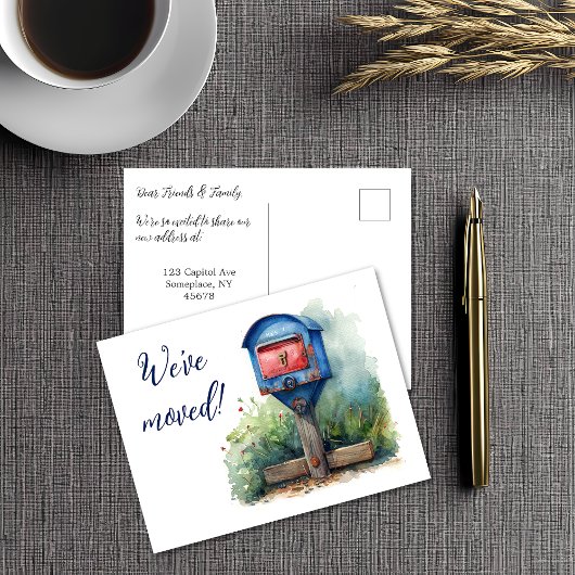 Wir haben die Mailbox verschoben Postkarte
