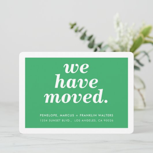 WIR HABEN die moderne minimale neue Adresse grün ü Ankündigung (Stehend Vorderseite)