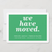 WIR HABEN die moderne minimale neue Adresse grün ü Ankündigung (Vorderseite)