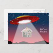 Wir haben die neue Adresse des Flying Saucer versc Ankündigungspostkarte (Vorne/Hinten)