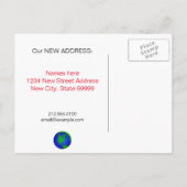 Wir haben die neue Adresse des Flying Saucer versc Ankündigungspostkarte (Rückseite)