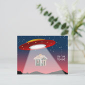 Wir haben die neue Adresse des Flying Saucer versc Ankündigungspostkarte (Stehend Vorderseite)