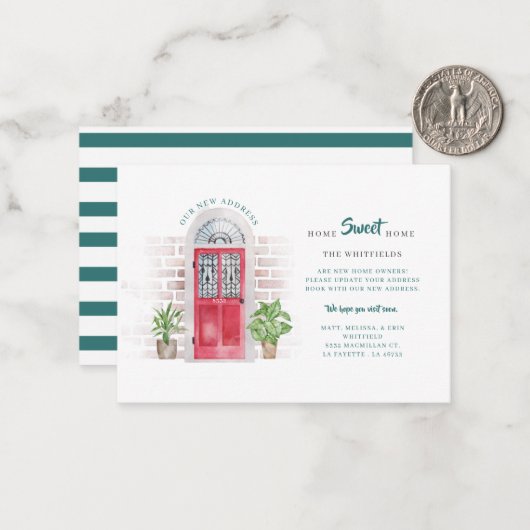 Wir haben die neue Adresse Wasserfarbenroter Tür v Mitteilungskarte (Vorderseite/Rückseite Beispiel)