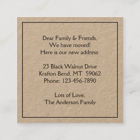 Wir haben die neue Adressenumrandung der Kraft ver Quadratische Visitenkarte (Rückseite)