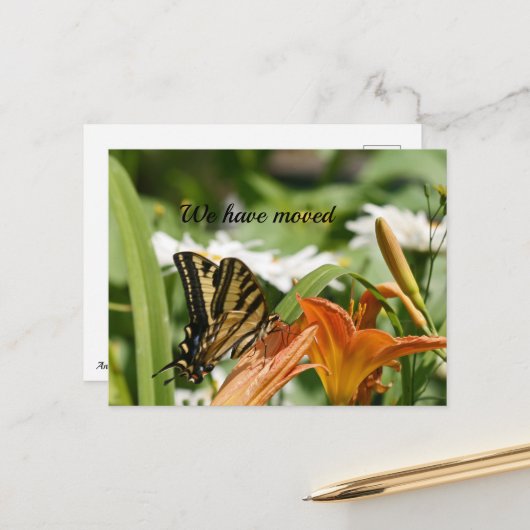 Wir haben die Postkarte verschoben (Vorderseite/Rückseite Beispiel)