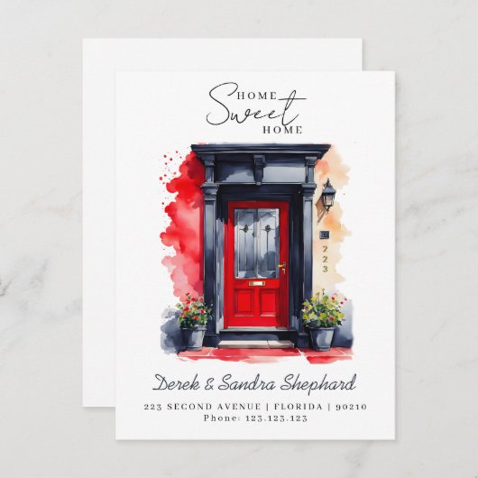 Wir haben die rote Wasserfarbentür für die Adresse Ankündigungspostkarte (Vorne/Hinten)