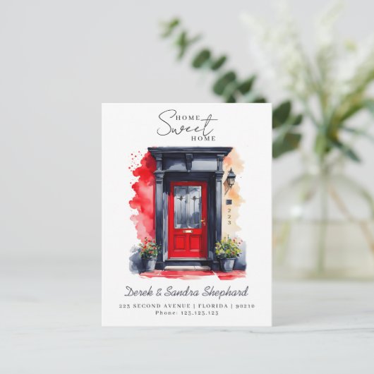 Wir haben die rote Wasserfarbentür für die Adresse Ankündigungspostkarte (Stehend Vorderseite)