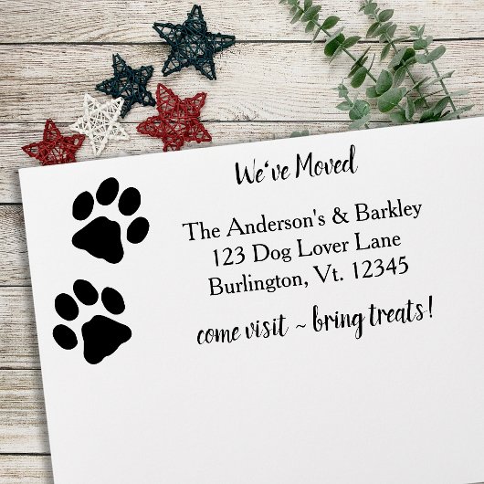 Wir haben die Rücksendeadresse "Paw Print Moving"  Gummistempel