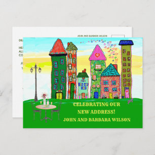 Wir haben die Wohnhäuser in der Stadt verschoben Ankündigungspostkarte