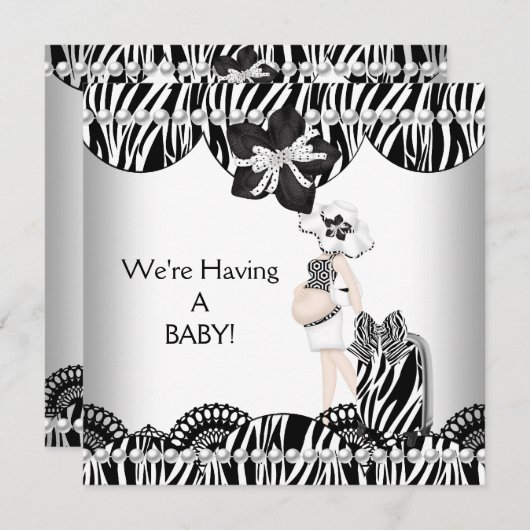 Wir haben ein BABY! Schwarz-weißes Zebra Ankündigung (Vorne/Hinten)