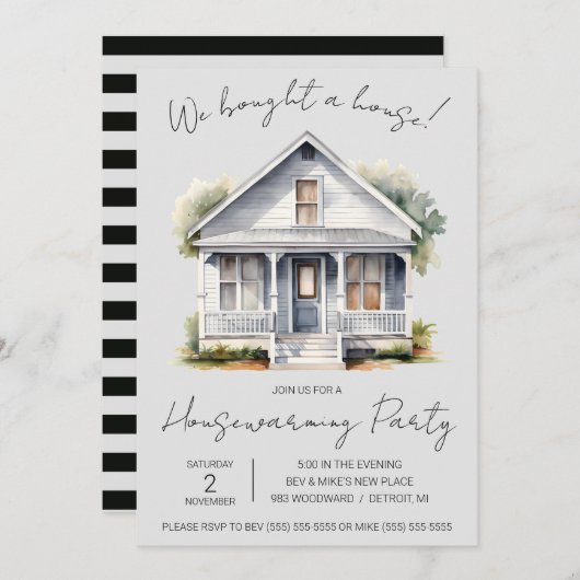 Wir haben ein Haus gekauft! Niedliche Wasserfarben Einladung (Vorne/Hinten)